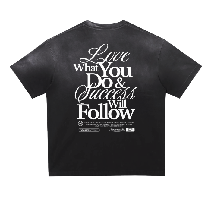 Grey Washed Gradient "Love What You Do" T-Shirt - 250 GSM